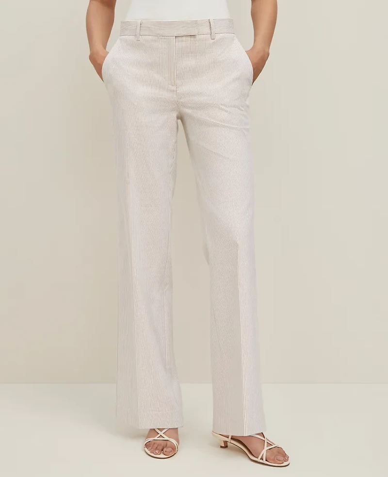 Ann Taylor The Straight Trouser Pant in Striped Seersucker Size 6 Cappuccino Tan Women's