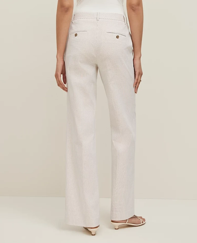 Ann Taylor The Straight Trouser Pant in Striped Seersucker Size 6 Cappuccino Tan Women's