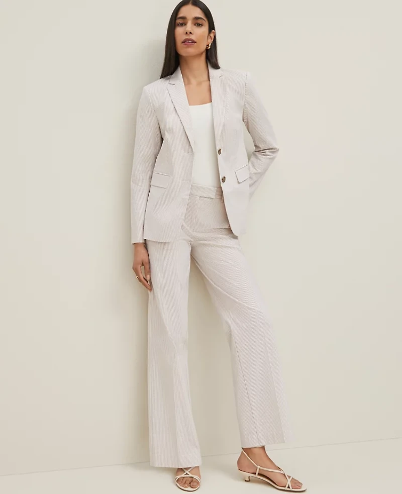 Ann Taylor The Straight Trouser Pant in Striped Seersucker Size 6 Cappuccino Tan Women's