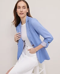 Ann Taylor Petite Weekend Collection Roll Sleeve Linen Blend Blazer Blue Grotto Women's