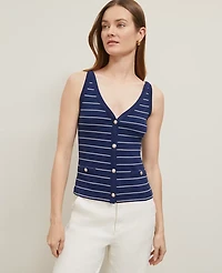 Ann Taylor Petite Striped Button Tank Top Royalty Blue Women's