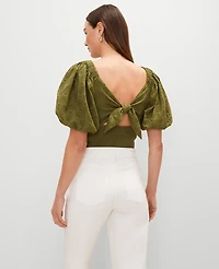 Ann Taylor Eyelet Knotted Tie Back Blouse Moss Green Women's