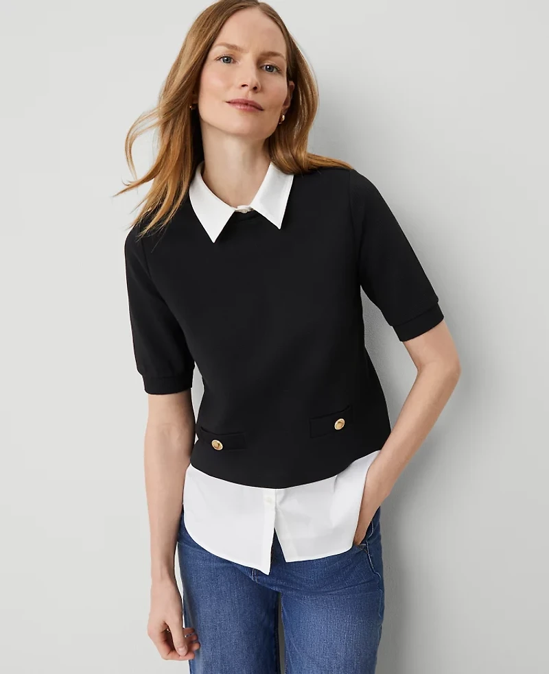 Ann Taylor Petite Layered Mixed Media Top Women's