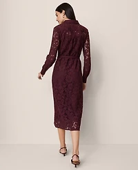 Ann Taylor Belted Lace Midi Shirtdress Poised Plum Women's
