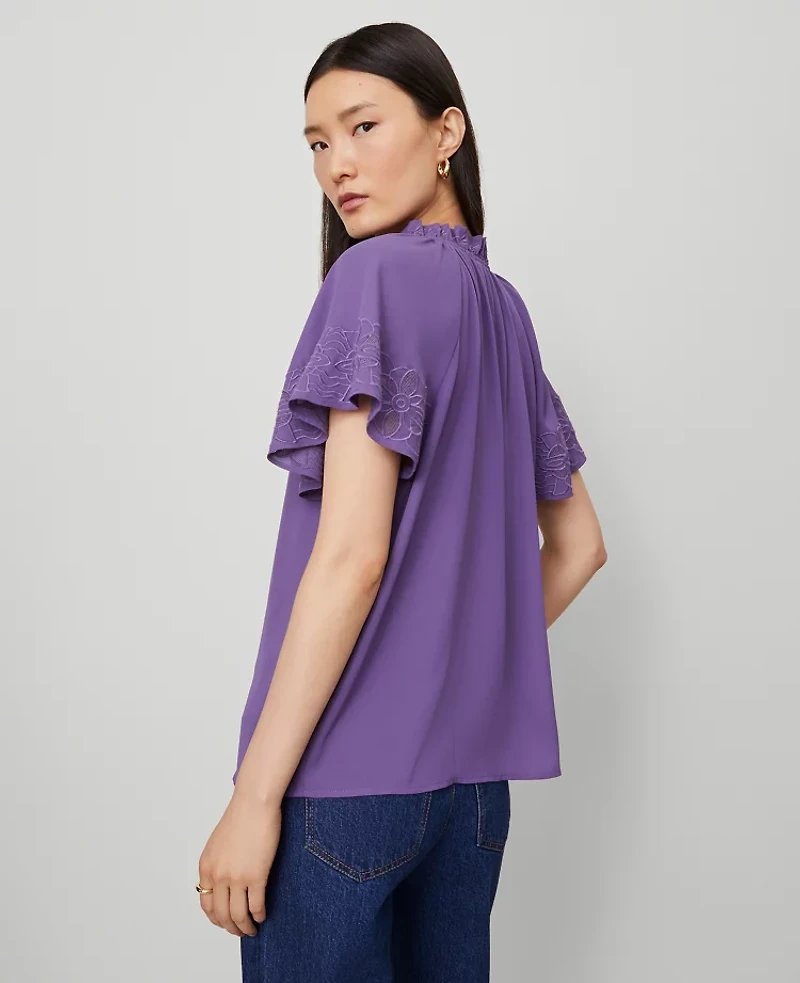 Ann Taylor Tie Neck Ruffle Popover Top Women's