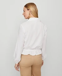 Ann Taylor Weekend Collection Tie Waist Popover Top White Women's