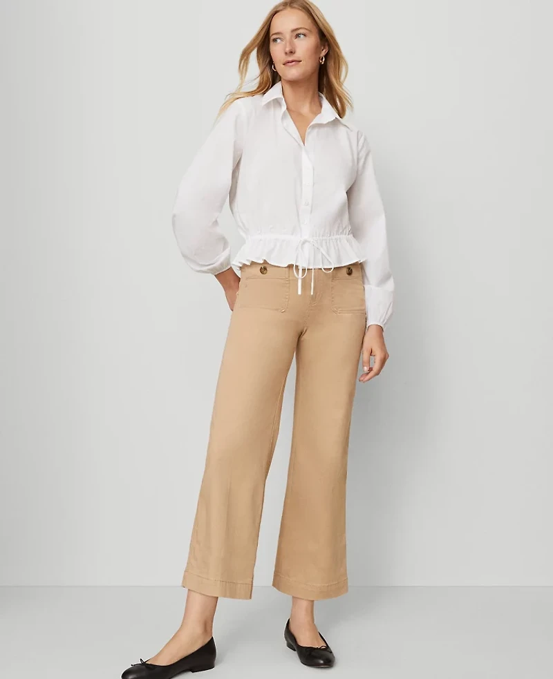 Ann Taylor Weekend Collection Tie Waist Popover Top White Women's