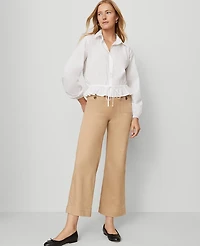 Ann Taylor Weekend Collection Tie Waist Popover Top White Women's