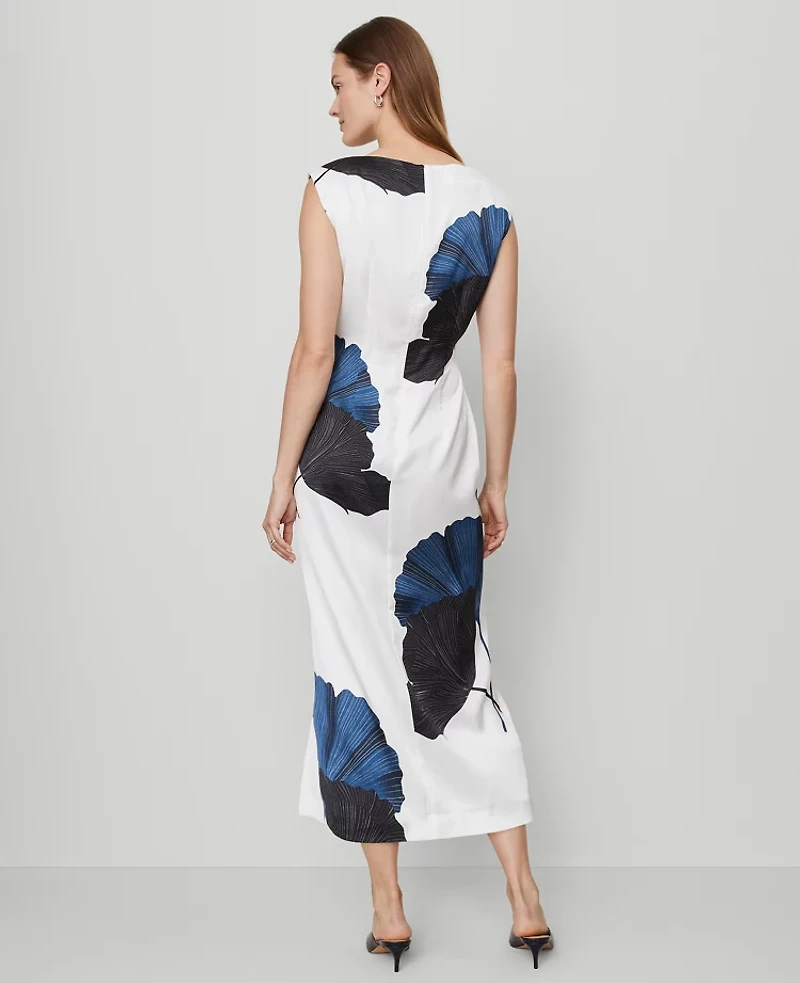 Ann Taylor Asymmetric Floral Satin Sheath Dress Moonlit Backdro Women's