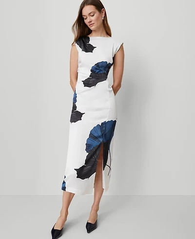 Ann Taylor Asymmetric Floral Satin Sheath Dress Moonlit Backdro Women's