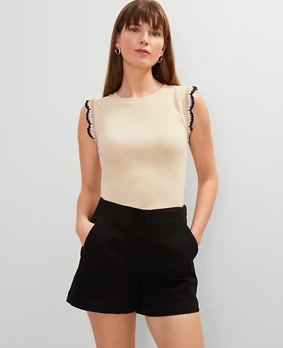 Ann Taylor Crochet Trim Ribbed Top Size 2XL Sands Edge Women's