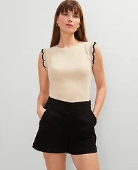Ann Taylor Crochet Trim Ribbed Top Size 2XL Sands Edge Women's