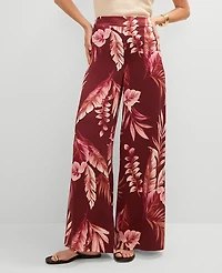 Ann Taylor Studio Collection Dramatic Wide-Leg Silk Pant Tropical Print Raspberry Truffle Women's