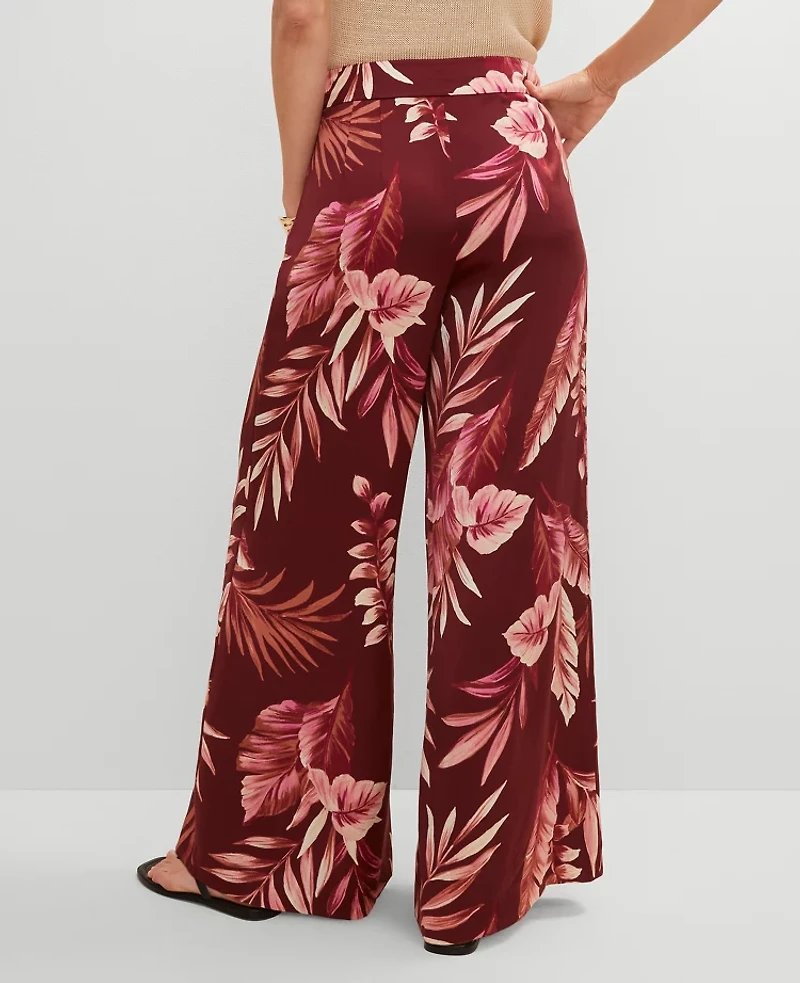 Ann Taylor Studio Collection Dramatic Wide-Leg Silk Pant Tropical Print Raspberry Truffle Women's