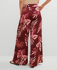 Ann Taylor Studio Collection Dramatic Wide-Leg Silk Pant Tropical Print Raspberry Truffle Women's