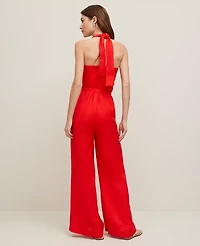 Ann Taylor Petite Linen Blend Halter Jumpsuit Fiery Red Women's