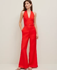 Ann Taylor Petite Linen Blend Halter Jumpsuit Fiery Red Women's