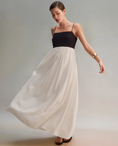 Ann Taylor Petite Strappy Linen Blend Maxi Dress Size 4 Winter White Women's