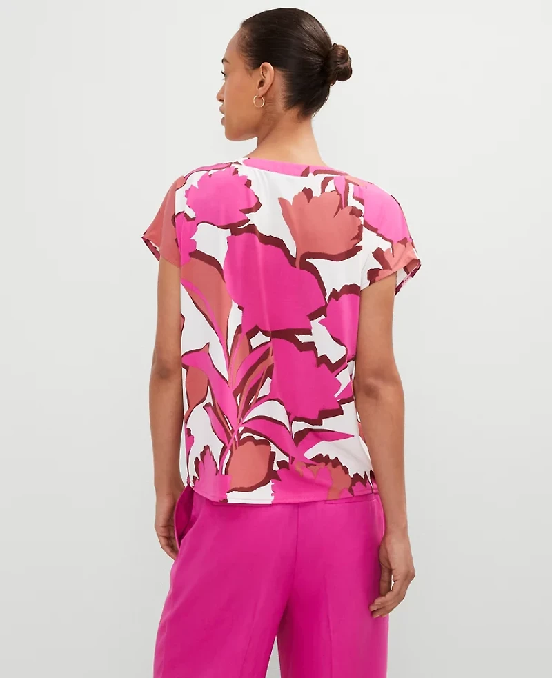 Ann Taylor Petite Floral Mixed Media Top Rose Violet Women's