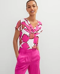 Ann Taylor Petite Floral Mixed Media Top Rose Violet Women's
