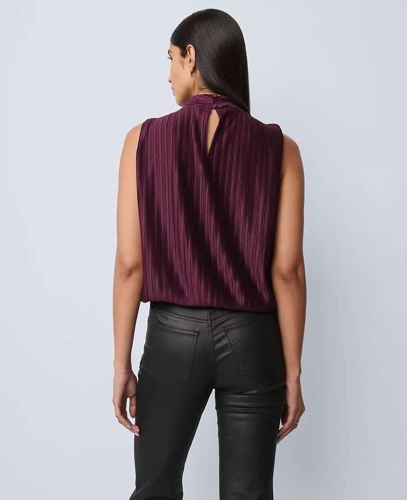 Ann Taylor Mock Neck Bubble Hem Top Size Medium Poised Plum Women's