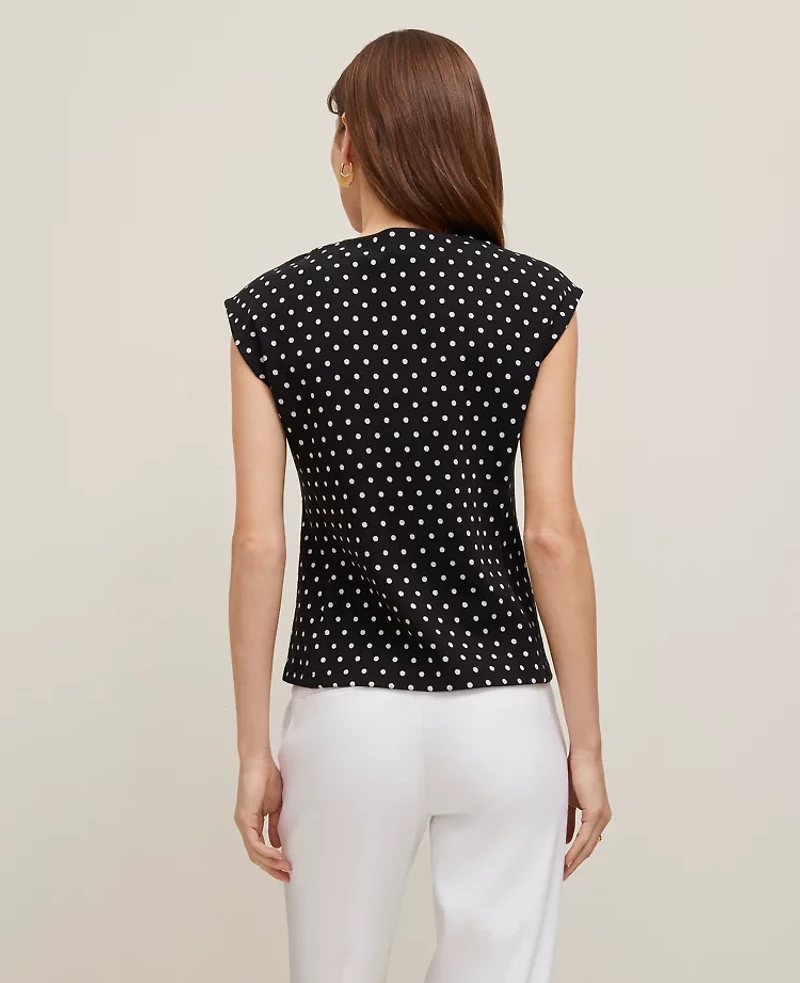 Ann Taylor Petite Dotted Ponte Cap Sleeve Top Size Medium Black Women's