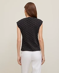 Ann Taylor Petite Dotted Ponte Cap Sleeve Top Size Medium Black Women's