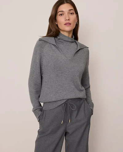 Ann Taylor Weekend Collection Layered Mock Neck Sweater Medium Heather Grey Women's