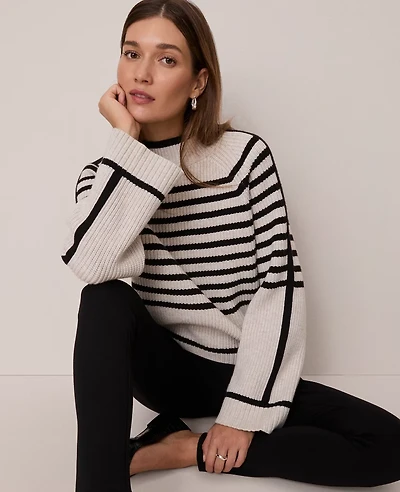 Ann Taylor Weekend Collection Striped Mock Neck Sweater Women's