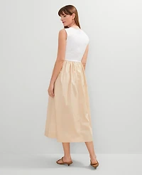 Ann Taylor Crew Neck Mixed Media Flare Dress Size Small White Women's