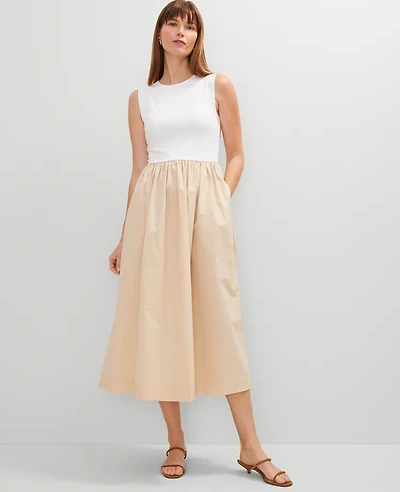 Ann Taylor Crew Neck Mixed Media Flare Dress Women's