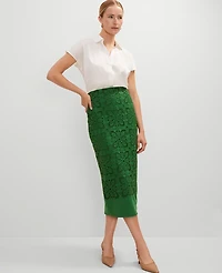 Ann Taylor Eyelet Column Midi Skirt Size 2 Leafy Green Women's