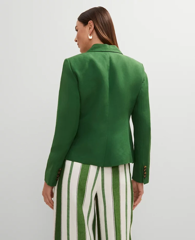 Ann Taylor The Petite Shorter One Button Blazer in Linen Blend Size 6 Leafy Green Women's