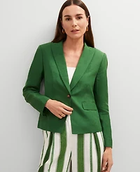 Ann Taylor The Petite Shorter One Button Blazer in Linen Blend Size 6 Leafy Green Women's