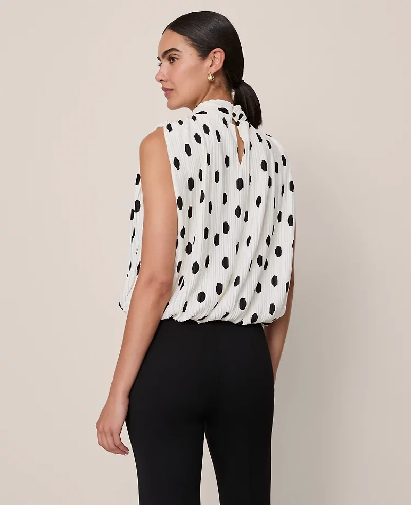 Ann Taylor Dotted Mock Neck Bubble Hem Top Winter White Women's