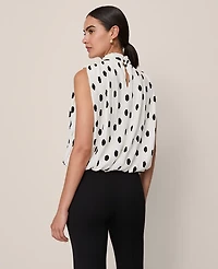 Ann Taylor Dotted Mock Neck Bubble Hem Top Winter White Women's