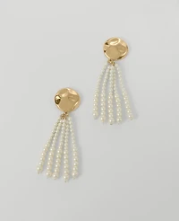 Ann Taylor Pearlized Metal Circle Tassel Earrings Ivory Women's