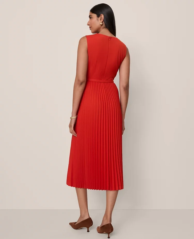 Ann Taylor Belted Pleated Midi Dress Women's