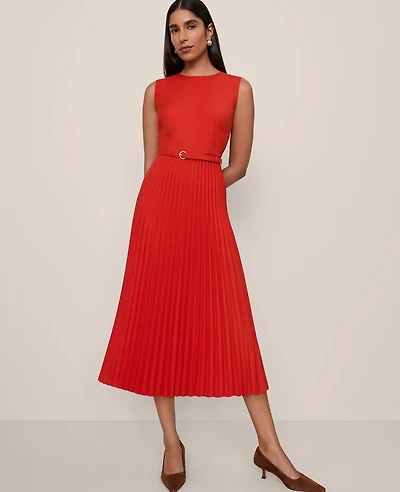 Ann Taylor Belted Pleated Midi Dress Women's