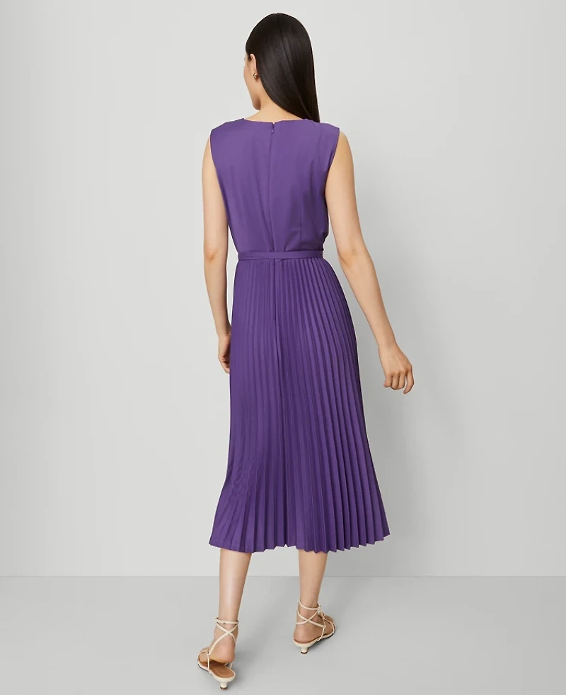 Ann Taylor Belted Pleated Midi Dress Majestic Violet Women's