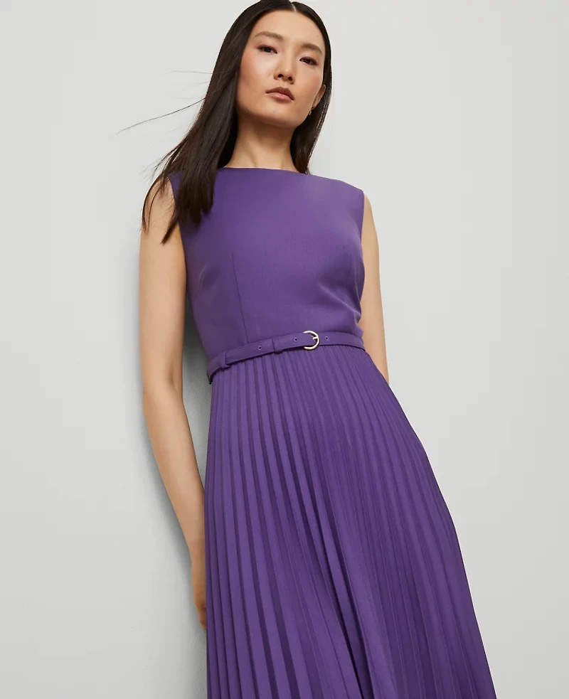 Ann Taylor Belted Pleated Midi Dress Majestic Violet Women's