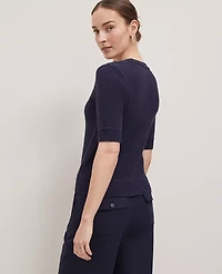 Ann Taylor Weekend Collection Bouclé Henley Sweater Night Sky Women's