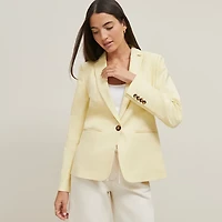 Ann Taylor The Petite Hutton Blazer Doubleweave Yellow Buttercream Women's
