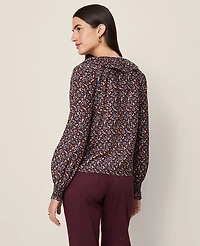 Ann Taylor Weekend Collection Floral Ruffle Popover Top Night Sky Women's