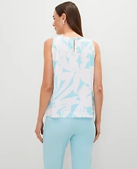 Ann Taylor Floral Mixed Media Gathered Top Size XL White-Gulf Stream Blue Women's