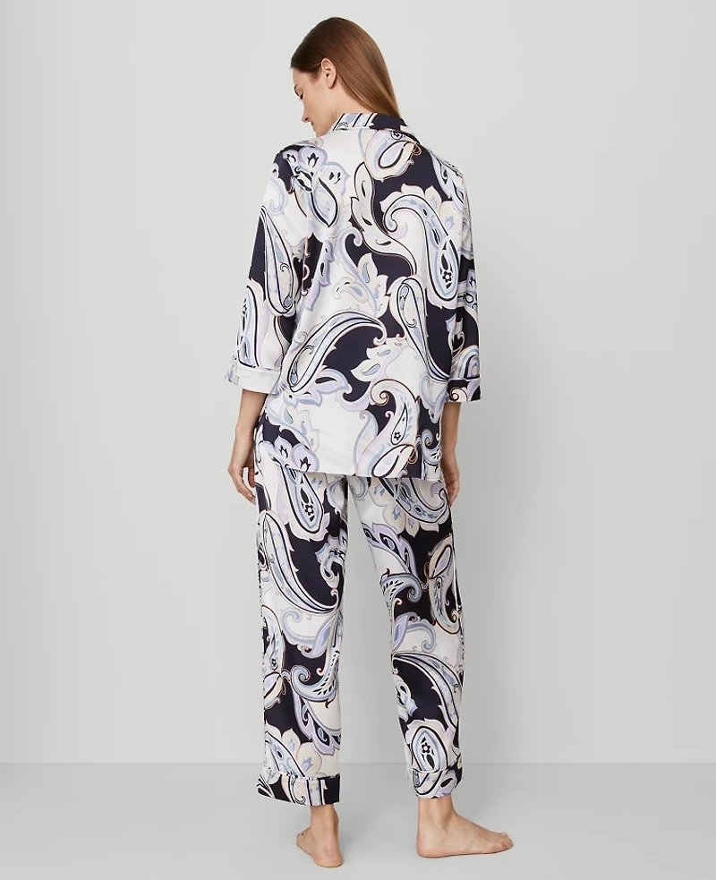 Ann Taylor Paisley Silk Pajama Set Night Sky Women's