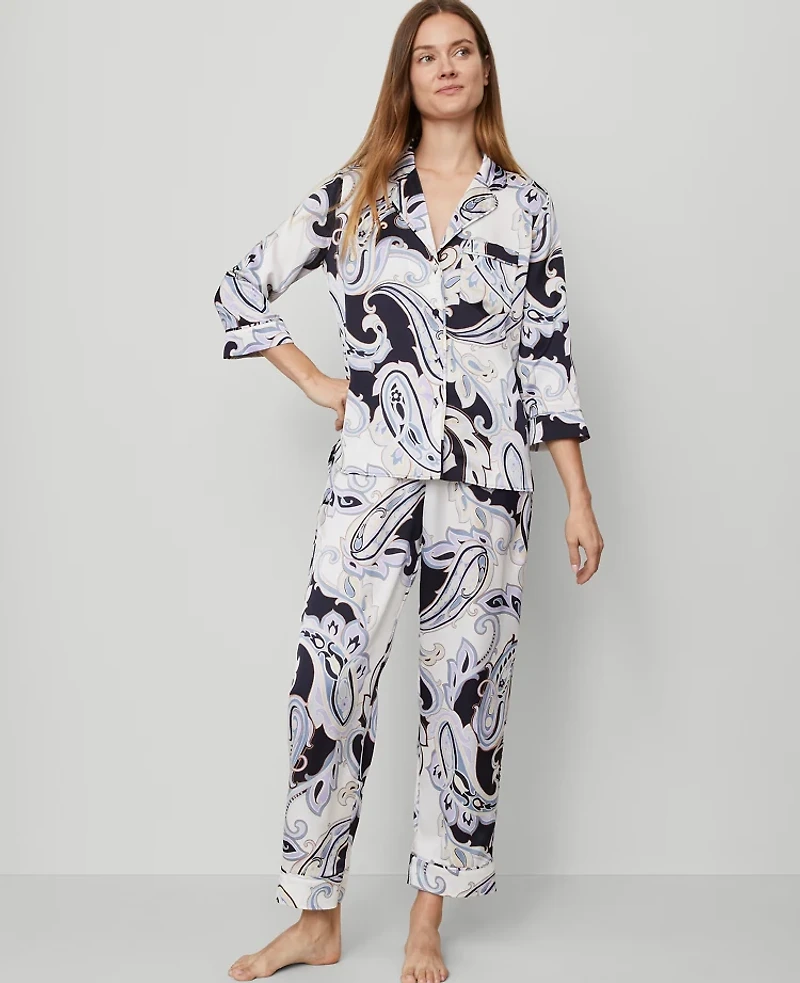 Ann Taylor Paisley Silk Pajama Set Night Sky Women's