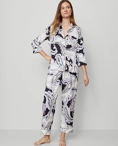 Ann Taylor Paisley Silk Pajama Set Night Sky Women's