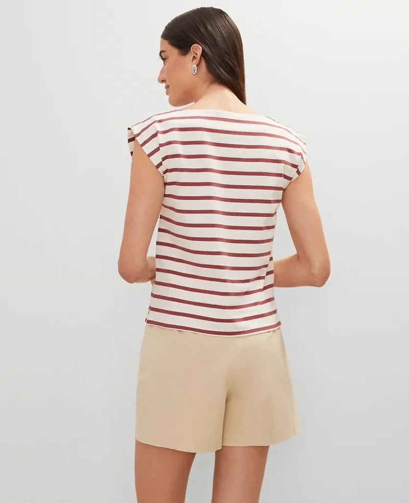Ann Taylor Weekend Collection Striped Boatneck Top Apple Butter Women's