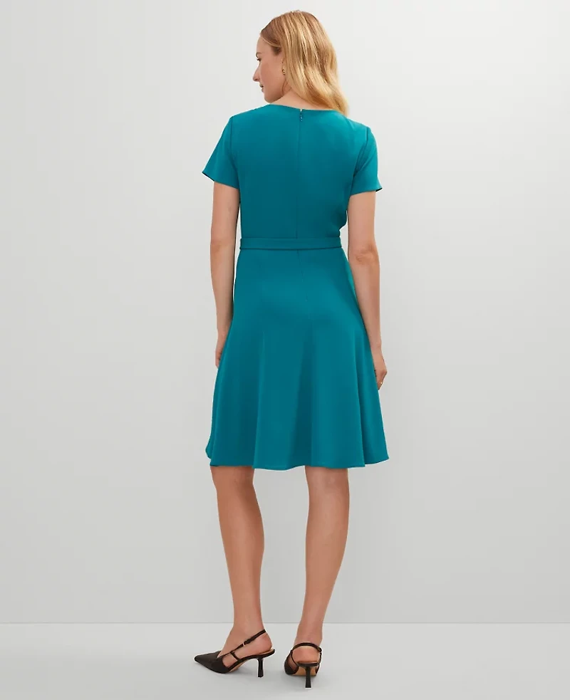 Ann Taylor Crew Neck Belted Flare Dress Aegean Teal Women's